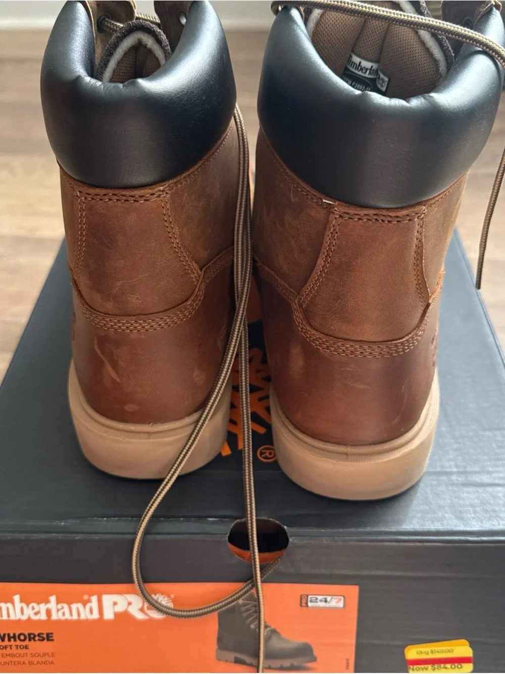Timberland PRO Brown Leather Lace-Up Work Boots with Black Collar